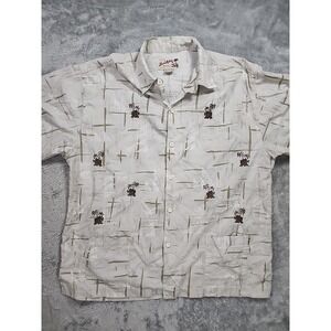 VINTAGE Local Motion Hawaiian Shirt Mens Large Tan Aloha Button Up‎ Cotton